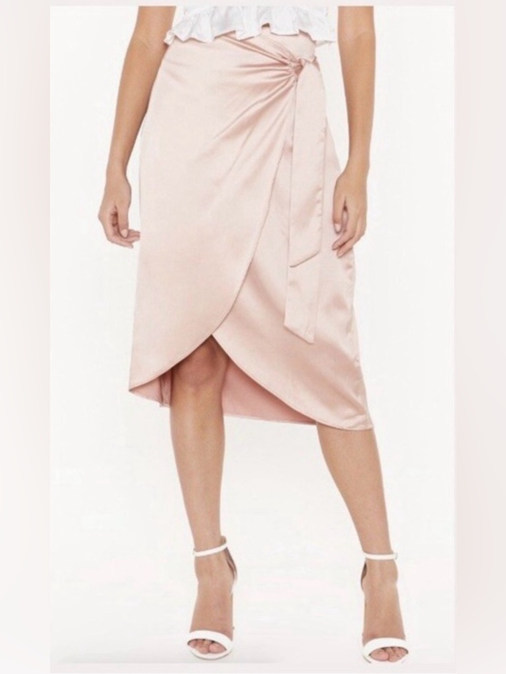 NASTY GAL Wrap Satin Midi Skirt in Blush Pink - 6